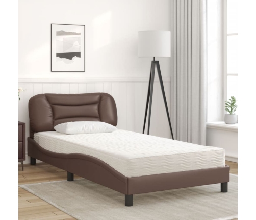 vidaXL Cama con colchón cuero sintético marrón 100x200 cm