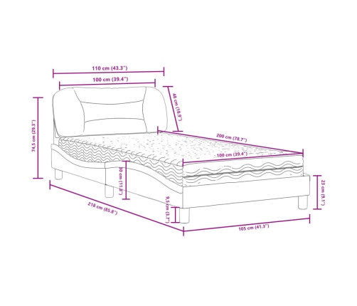 Cama con colchón cuero sintético marrón 100x200 cm