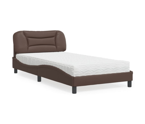 vidaXL Cama con colchón cuero sintético marrón 100x200 cm