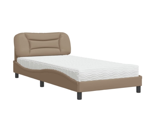 vidaXL Cama con colchón cuero sintético capuchino 100x200 cm