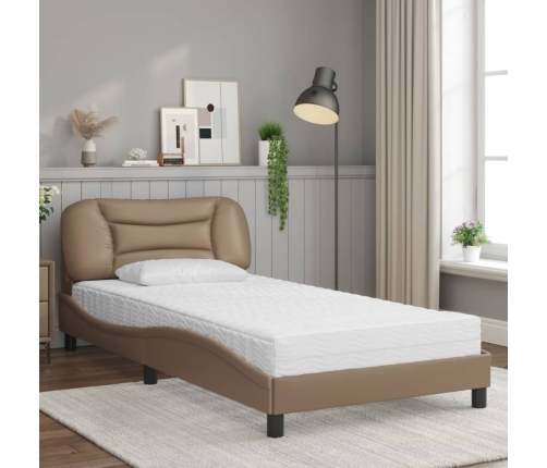 vidaXL Cama con colchón cuero sintético capuchino 100x200 cm