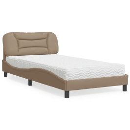 Cama con colchón cuero sintético capuchino 100x200 cm