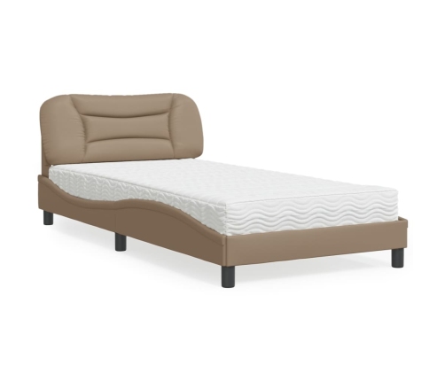 vidaXL Cama con colchón cuero sintético capuchino 100x200 cm