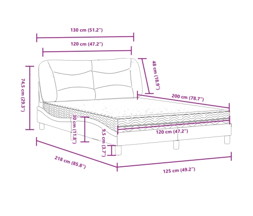 Cama con colchón cuero sintético blanco 120x200 cm