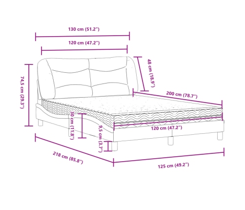 vidaXL Cama con colchón cuero sintético gris 120x200 cm