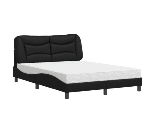 Cama con colchón cuero sintético negro 140x190 cm