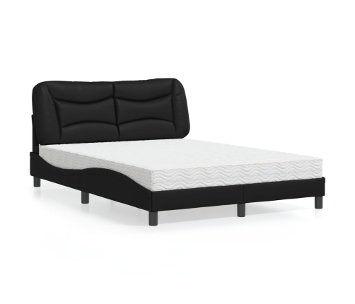 Cama con colchón cuero sintético negro 140x190 cm