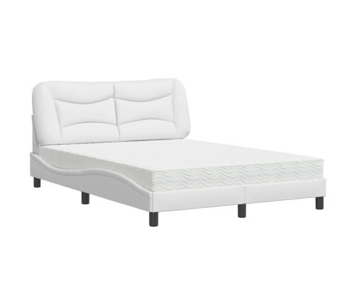 Cama con colchón cuero sintético blanco 140x190 cm
