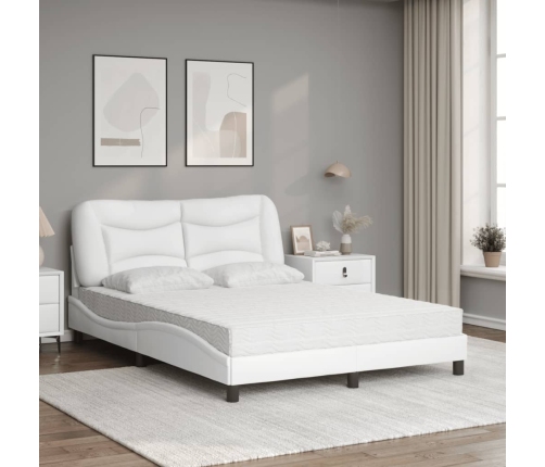 Cama con colchón cuero sintético blanco 140x190 cm