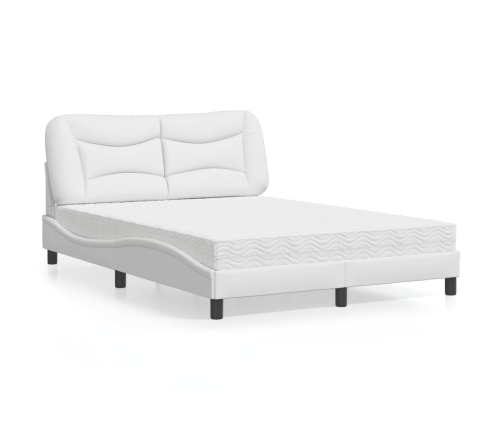Cama con colchón cuero sintético blanco 140x190 cm