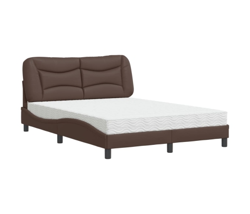 Cama con colchón cuero sintético marrón 140x190 cm