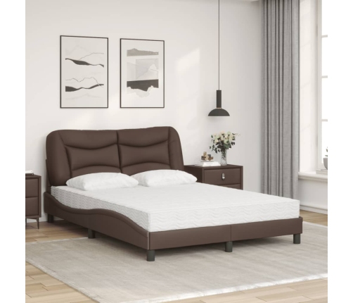 Cama con colchón cuero sintético marrón 140x190 cm