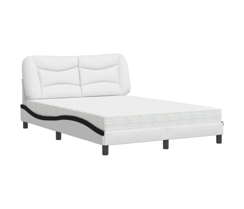 Cama con colchón cuero sintético blanco y negro 140x190 cm