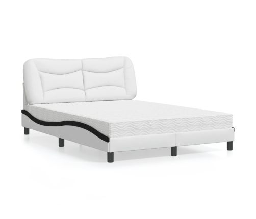 Cama con colchón cuero sintético blanco y negro 140x190 cm