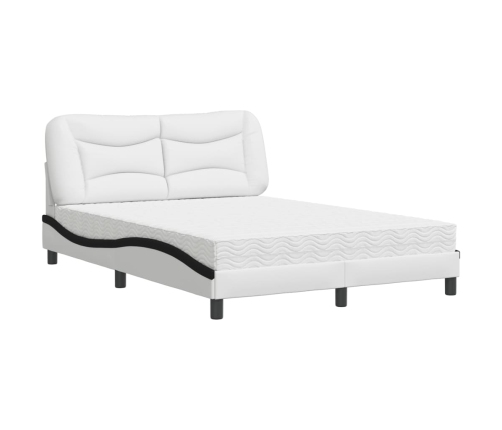 Cama con colchón cuero sintético blanco y negro 140x200 cm