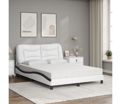 Cama con colchón cuero sintético blanco y negro 140x200 cm