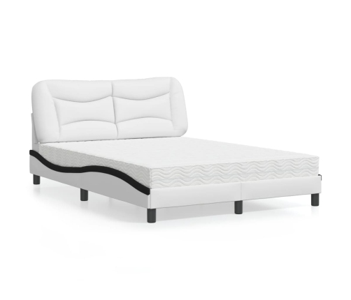 Cama con colchón cuero sintético blanco y negro 140x200 cm