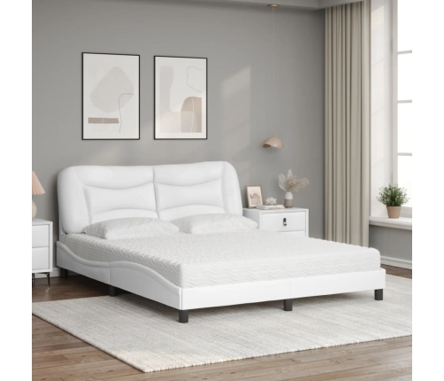 Cama con colchón cuero sintético blanco 160x200 cm