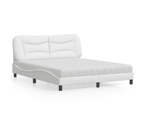 Cama con colchón cuero sintético blanco 160x200 cm