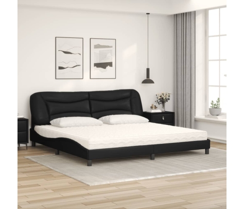 Cama con colchón cuero sintético negro 200x200 cm