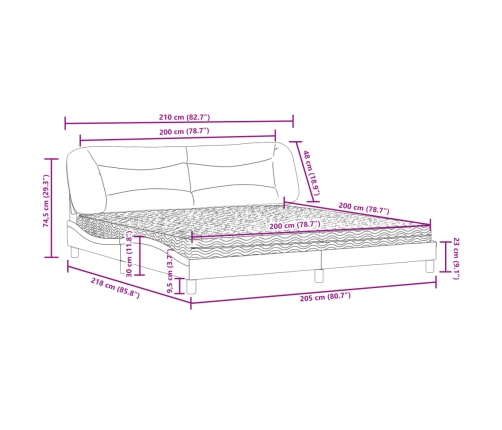 vidaXL Cama con colchón cuero sintético negro 200x200 cm