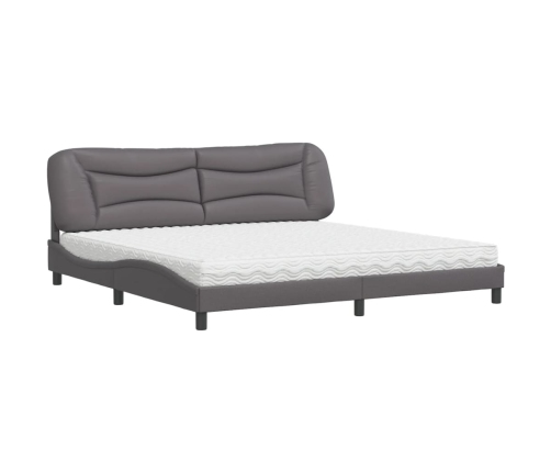 Cama con colchón cuero sintético gris 200x200 cm