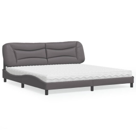 Cama con colchón cuero sintético gris 200x200 cm