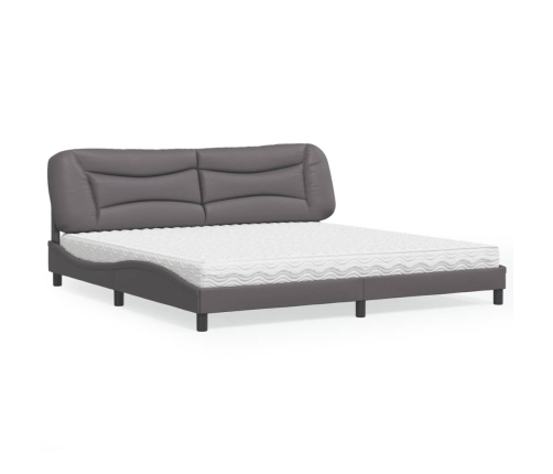 Cama con colchón cuero sintético gris 200x200 cm