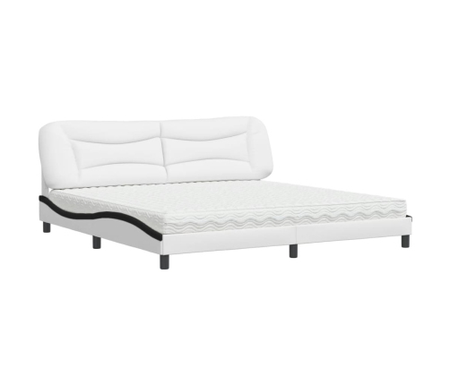 Cama con colchón cuero sintético blanco y negro 200x200 cm