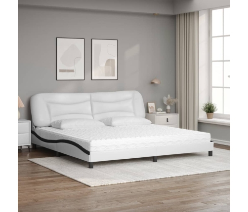 Cama con colchón cuero sintético blanco y negro 200x200 cm