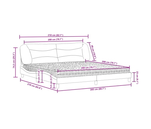 Cama con colchón cuero sintético blanco y negro 200x200 cm