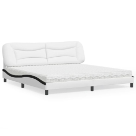 Cama con colchón cuero sintético blanco y negro 200x200 cm
