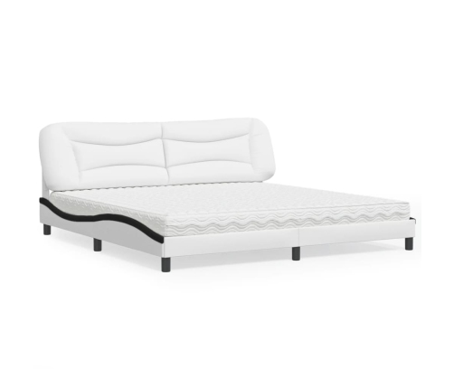 Cama con colchón cuero sintético blanco y negro 200x200 cm
