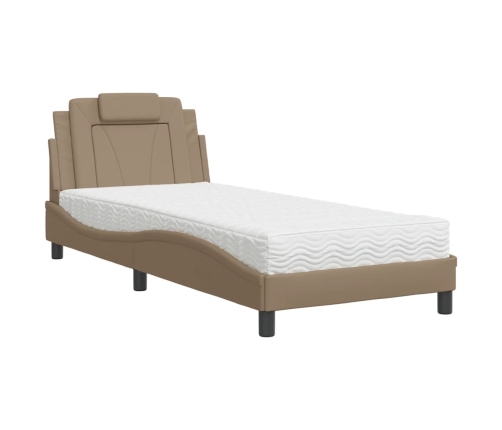 vidaXL Cama con colchón cuero sintético capuchino 80x200 cm