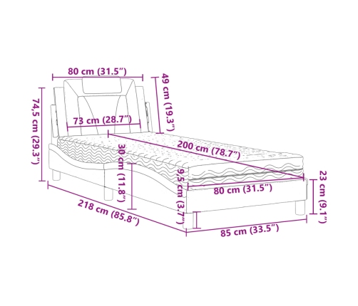 vidaXL Cama con colchón cuero sintético capuchino 80x200 cm