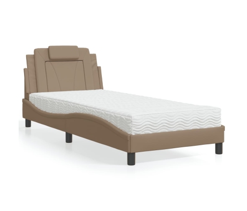 vidaXL Cama con colchón cuero sintético capuchino 80x200 cm