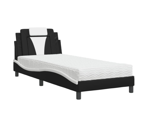 Cama con colchón cuero sintético negro y blanco 80x200 cm