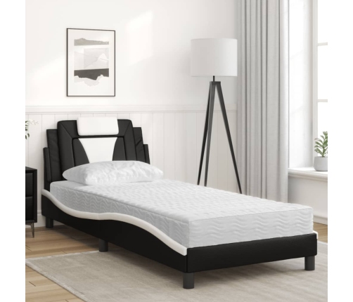 Cama con colchón cuero sintético negro y blanco 80x200 cm