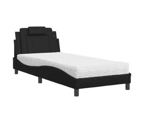 Cama con colchón cuero sintético negro 90x190 cm