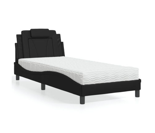 Cama con colchón cuero sintético negro 90x190 cm