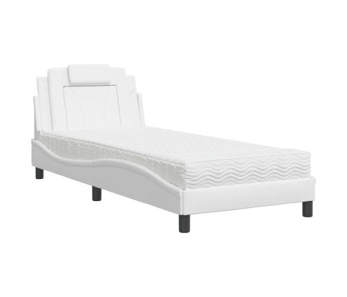 Cama con colchón cuero sintético blanco 90x190 cm