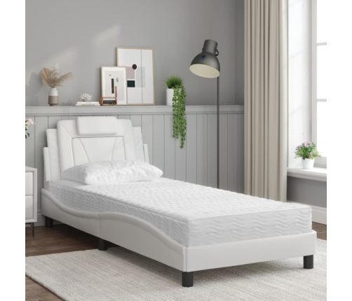 Cama con colchón cuero sintético blanco 90x190 cm