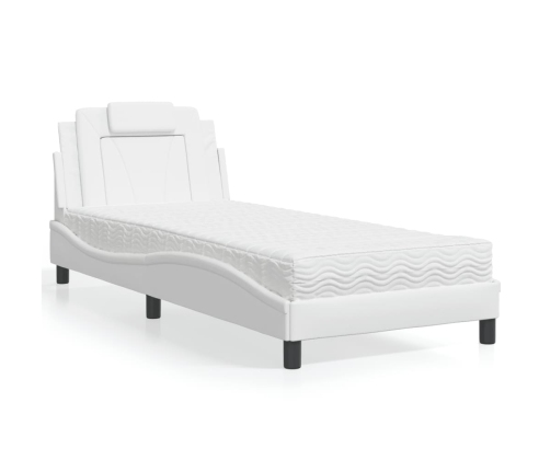 Cama con colchón cuero sintético blanco 90x190 cm