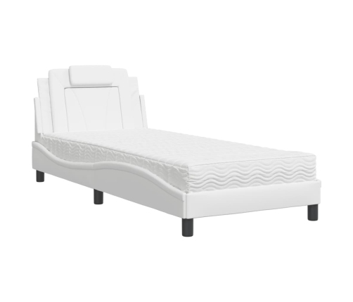 Cama con colchón cuero sintético blanco 90x200 cm