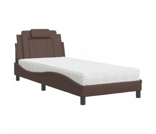 Cama con colchón cuero sintético marrón 90x200 cm