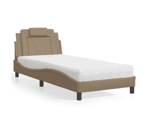 Cama con colchón cuero sintético capuchino 90x200 cm
