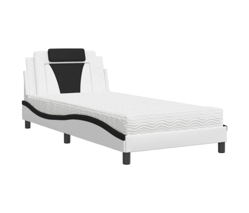 Cama con colchón cuero sintético blanco y negro 100x200 cm