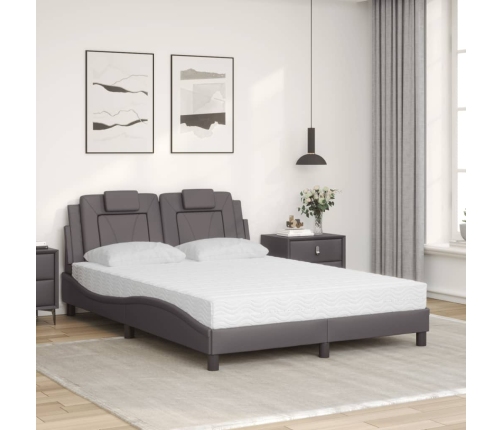 Cama con colchón cuero sintético gris 120x200 cm