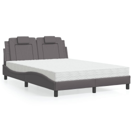 Cama con colchón cuero sintético gris 120x200 cm