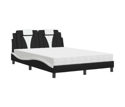 Cama con colchón cuero sintético negro y blanco 140x190 cm